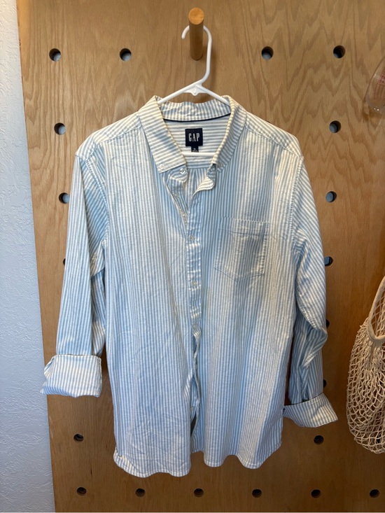 GAP Tops - GAP Men's Light Blue and White Striped Button-Down Shirt